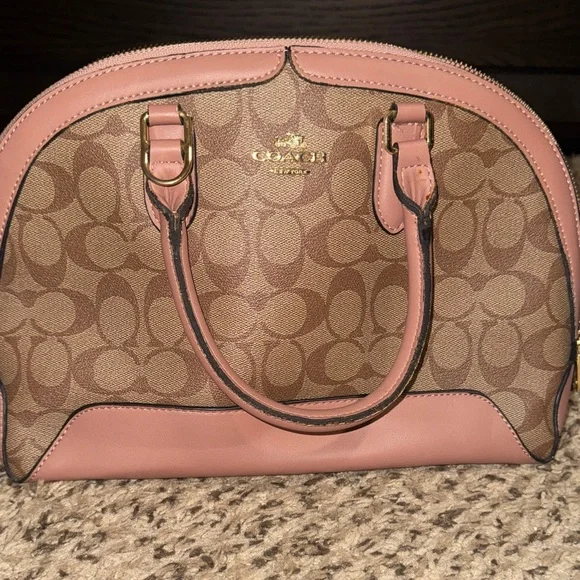 Coach Pink and Tan Signature Satchel - Picture 1 of 6